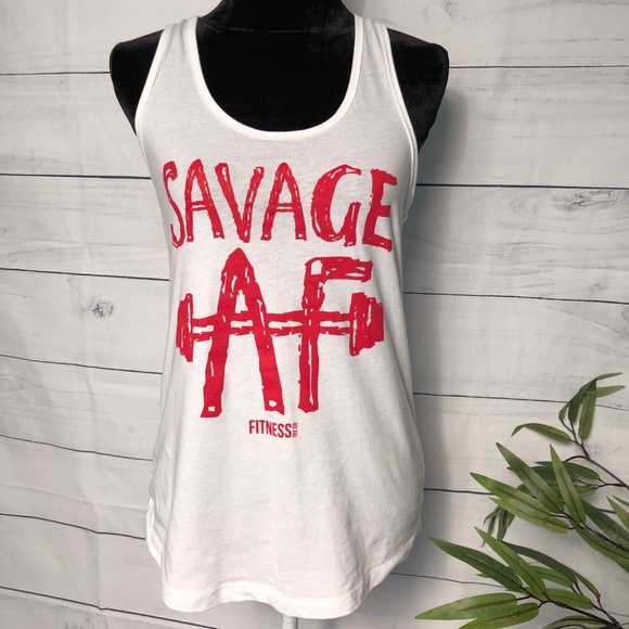 Tops - SAVAGE AF White Graphic Racerback Tank - L